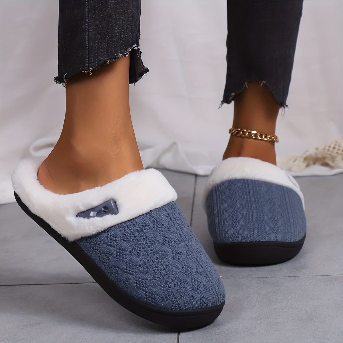 Solid Color Slippers, Casual Slip On Plush Lined Shoes, Comfortable Indoor Home Slippers