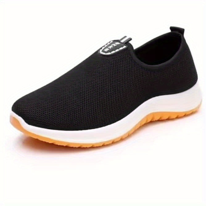 Men's Solid Color Slip On Breathable Sock Loafer Shoes, Comfy Non Slip Durable Soft Sole Sneakers, Middle Aged Men's Footwear