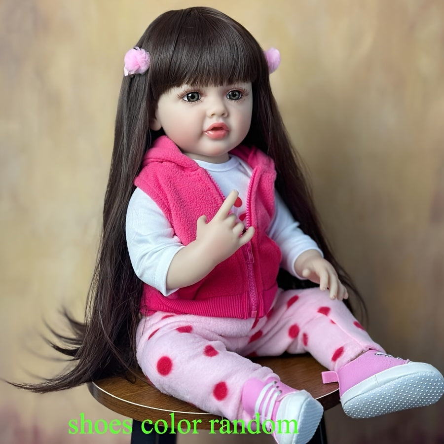 55 CM/ 22 Inch New Full Silicone Reborn Baby Girl Doll Classic Dress Up Birthday Gift Vinyl Bath Toy, Halloween/Thanksgiving Day/Christmas gift Easter Gift