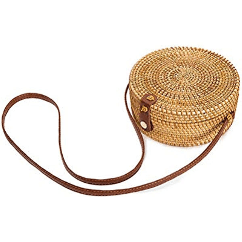 Small Round Straw Bag, Women's Simple Casual Crossbody Bag Versatile Straw Shoulder Bag