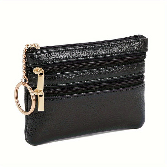 Women's Simple Mini Coin Purse, Zipper Faux Leather Clutch Purse, Portable Keychain Bag