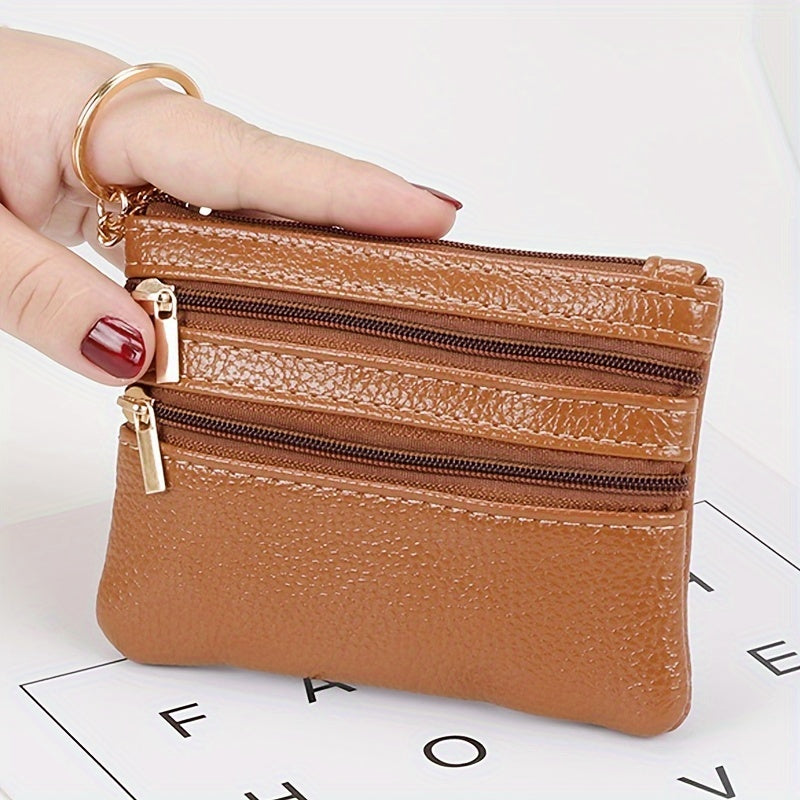 Women's Simple Mini Coin Purse, Zipper Faux Leather Clutch Purse, Portable Keychain Bag