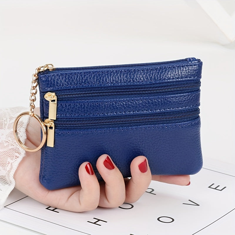 Women's Simple Mini Coin Purse, Zipper Faux Leather Clutch Purse, Portable Keychain Bag