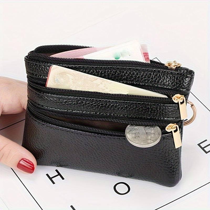 Women's Simple Mini Coin Purse, Zipper Faux Leather Clutch Purse, Portable Keychain Bag