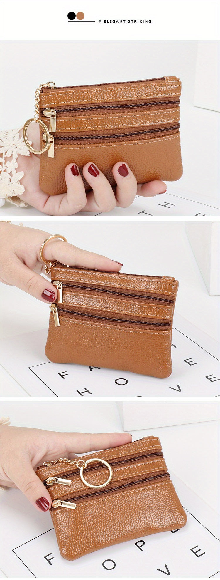 Women's Simple Mini Coin Purse, Zipper Faux Leather Clutch Purse, Portable Keychain Bag