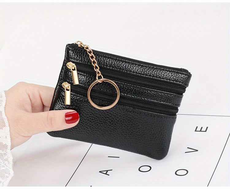 Women's Simple Mini Coin Purse, Zipper Faux Leather Clutch Purse, Portable Keychain Bag