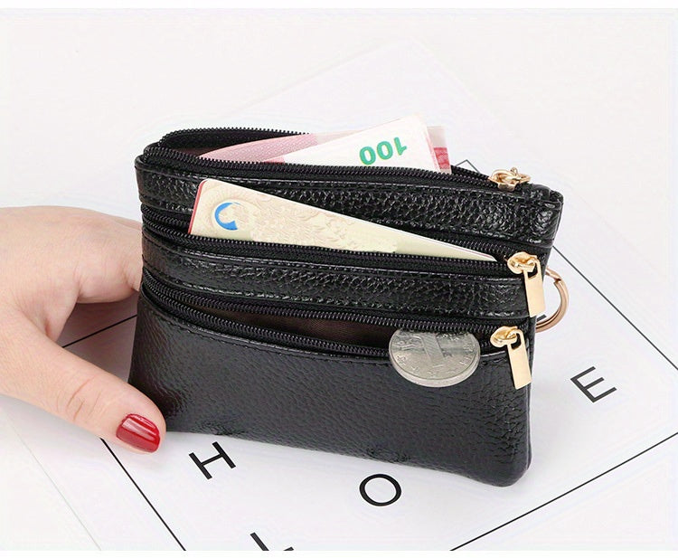 Women's Simple Mini Coin Purse, Zipper Faux Leather Clutch Purse, Portable Keychain Bag