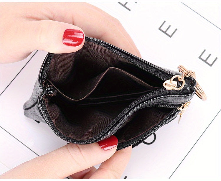 Women's Simple Mini Coin Purse, Zipper Faux Leather Clutch Purse, Portable Keychain Bag