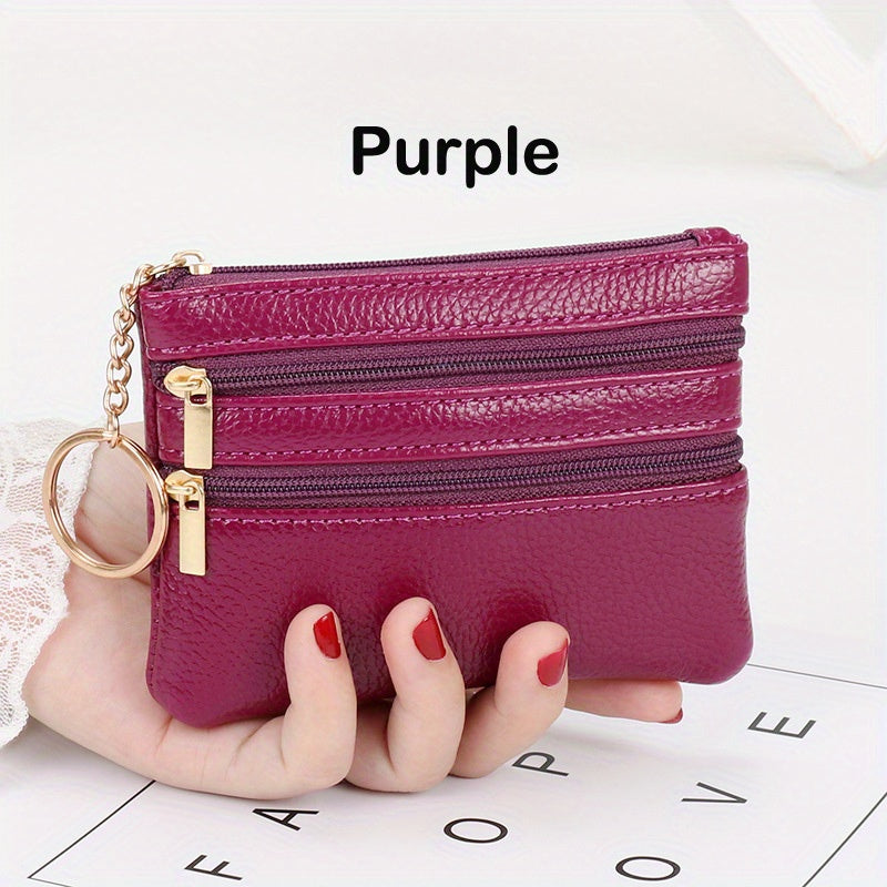 Women's Simple Mini Coin Purse, Zipper Faux Leather Clutch Purse, Portable Keychain Bag