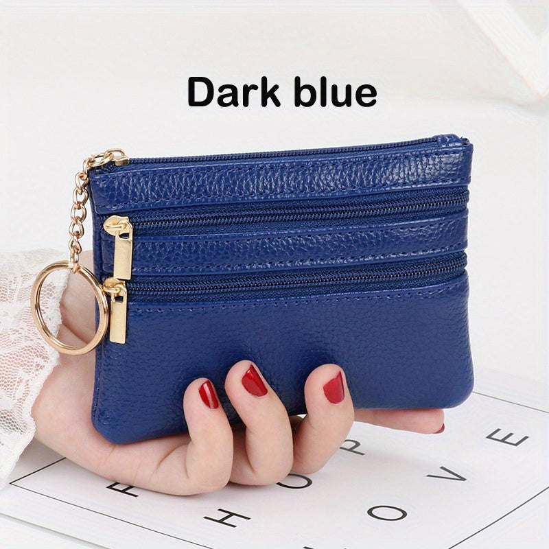 Women's Simple Mini Coin Purse, Zipper Faux Leather Clutch Purse, Portable Keychain Bag