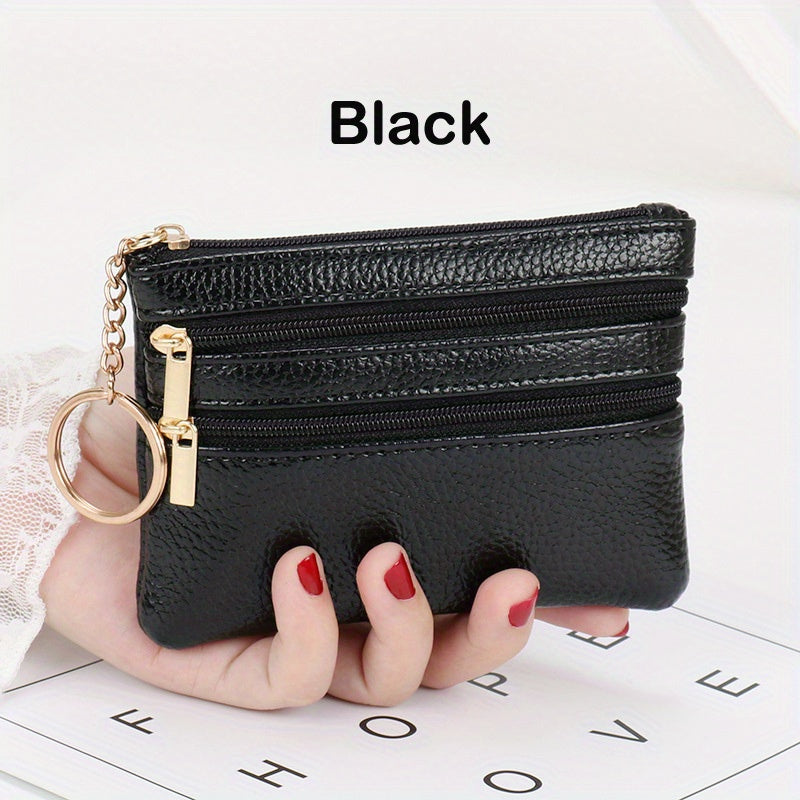 Women's Simple Mini Coin Purse, Zipper Faux Leather Clutch Purse, Portable Keychain Bag