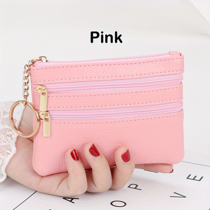 Women's Simple Mini Coin Purse, Zipper Faux Leather Clutch Purse, Portable Keychain Bag