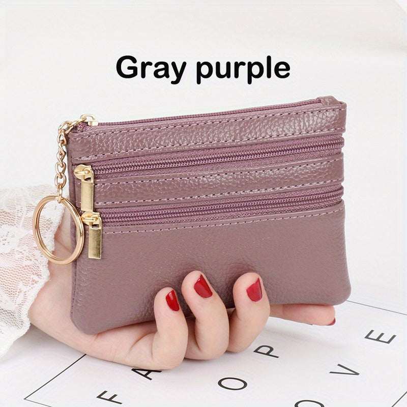 Women's Simple Mini Coin Purse, Zipper Faux Leather Clutch Purse, Portable Keychain Bag