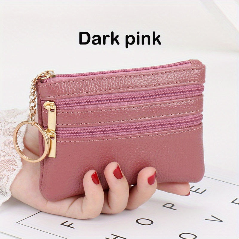 Women's Simple Mini Coin Purse, Zipper Faux Leather Clutch Purse, Portable Keychain Bag