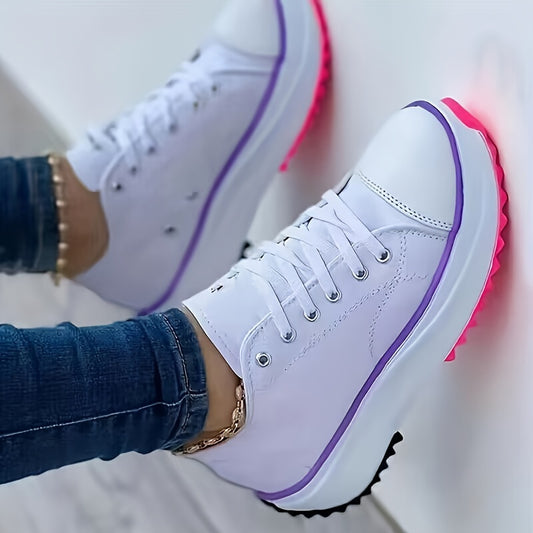 Comfortable Women's Platform Sneakers - Stylish Candy Colors, Low Top Lace Up Sports Shoes for Walking and All-Day Wear