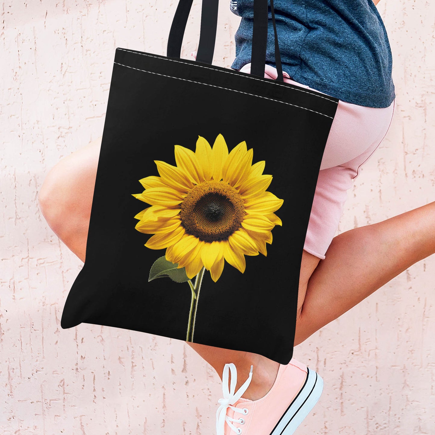 1pc Sunflower Pattern Canvas Tote Bag, Casual Large Capacity Shoulder Bag, Perfect Shopping Bag, Handbag