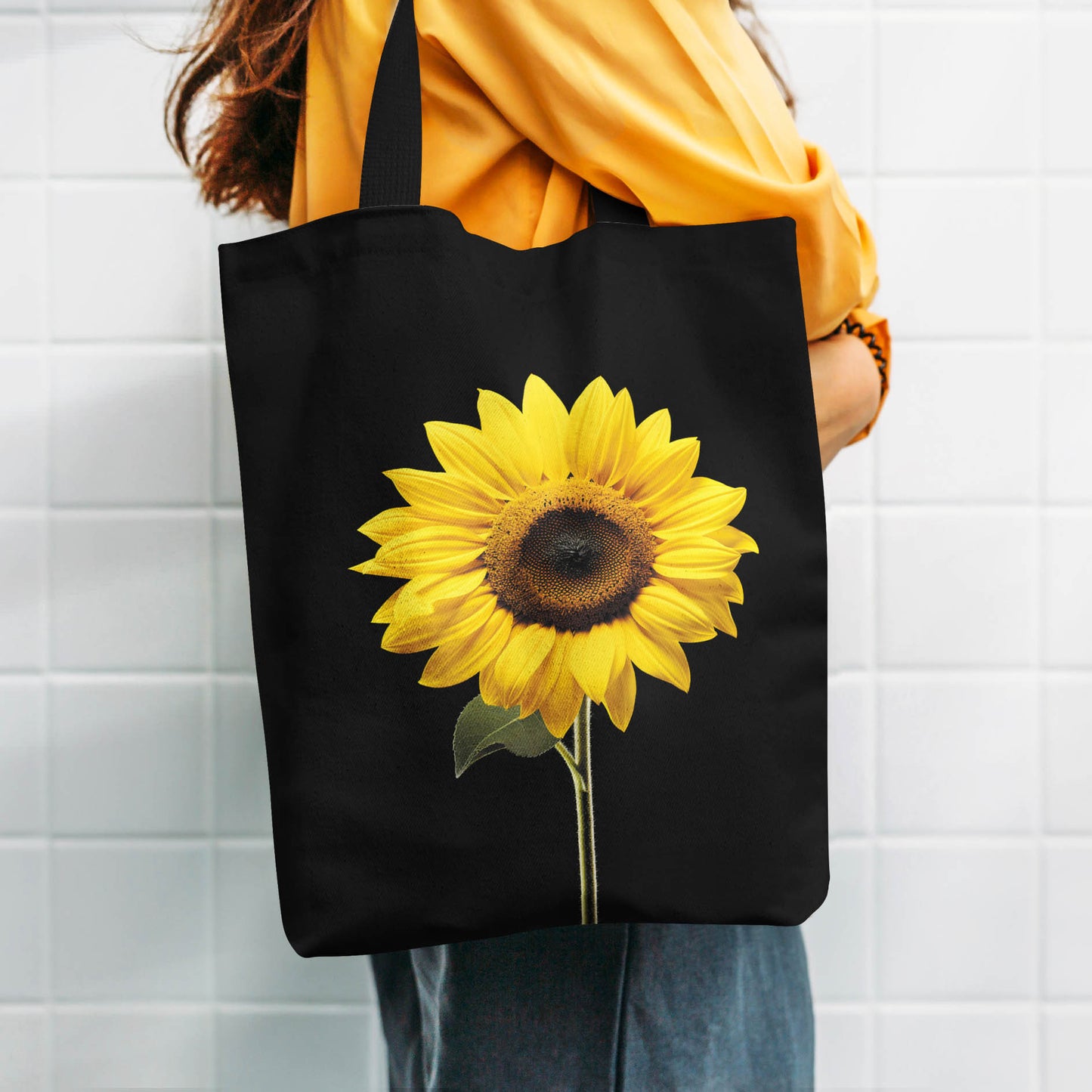 1pc Sunflower Pattern Canvas Tote Bag, Casual Large Capacity Shoulder Bag, Perfect Shopping Bag, Handbag