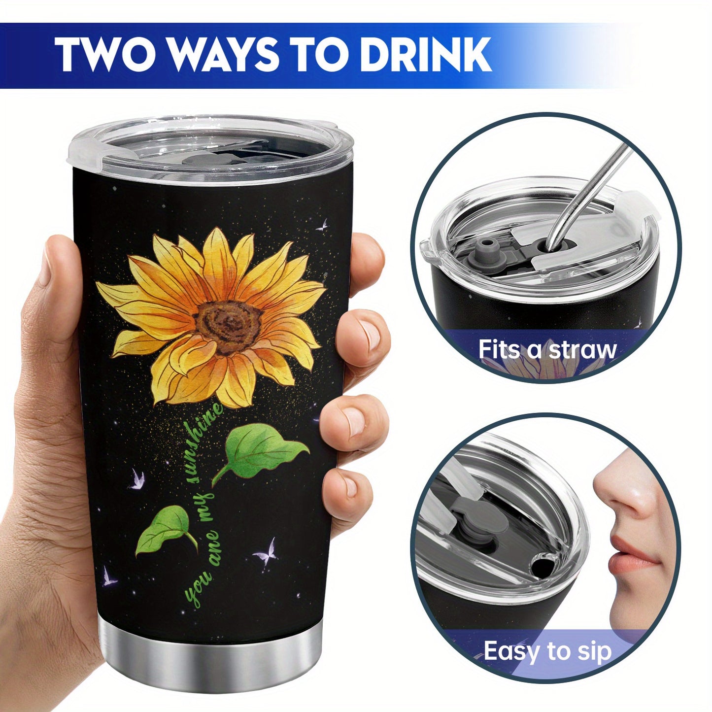 1pc Sunflower Tumbler, 20oz Stainless Steel Mug With Lid, Double Wall Water Cup Travel Mug, Gifts For Women