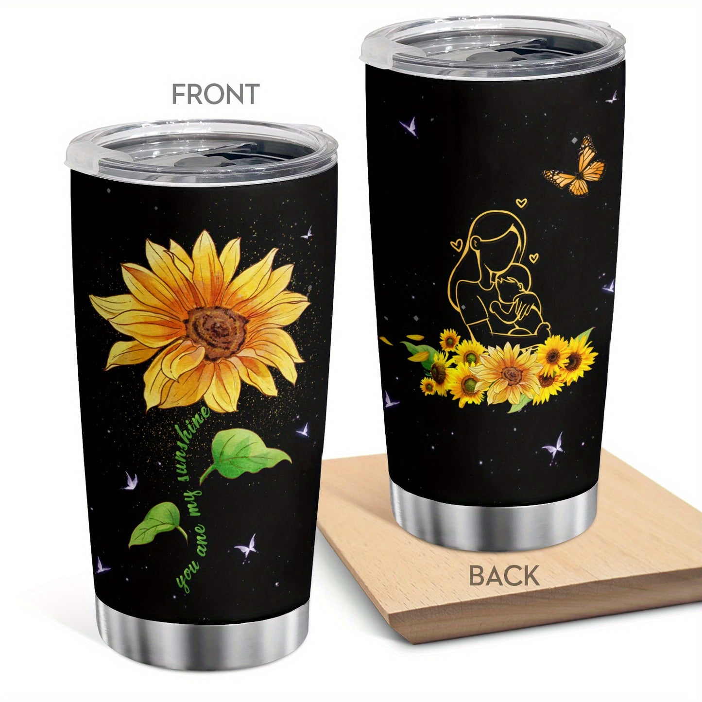 1pc Sunflower Tumbler, 20oz Stainless Steel Mug With Lid, Double Wall Water Cup Travel Mug, Gifts For Women