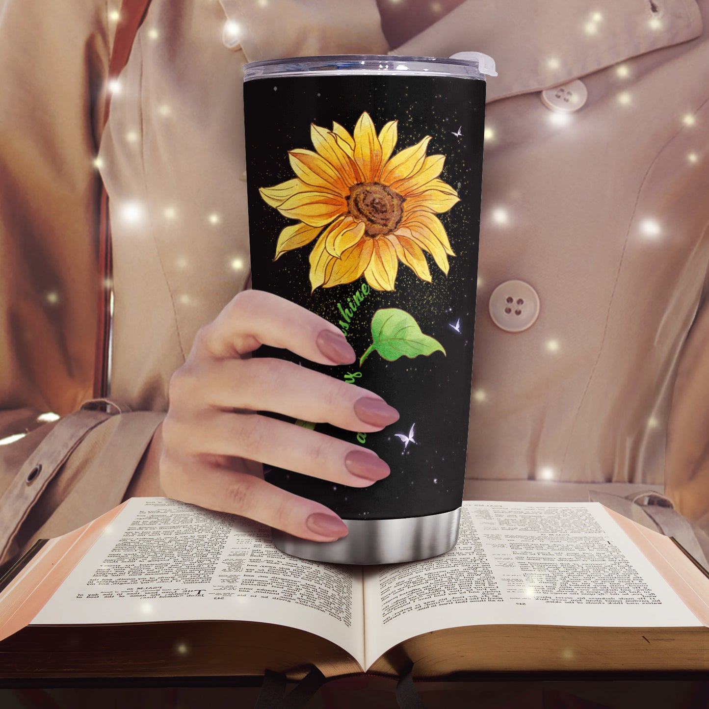 1pc Sunflower Tumbler, 20oz Stainless Steel Mug With Lid, Double Wall Water Cup Travel Mug, Gifts For Women