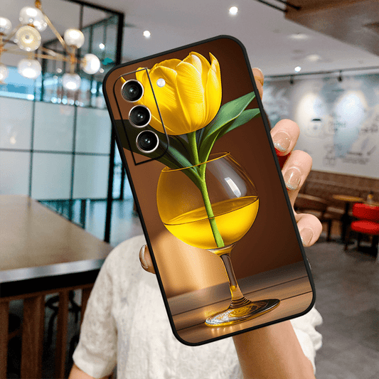 Yellow Rose Case For Samsung S10 S20 S21 S22 S23 + Ultra S20 S21 S23FE A73 A72 A71 A53 A52S A51 A50S A42 A33 A32 A31 A30S A23 A21S A20S A13 A12 A11 A10S A03S A02S A01 Shockproof Case For Galaxy Note 10 10+ 10 Lite Anit-Fall C