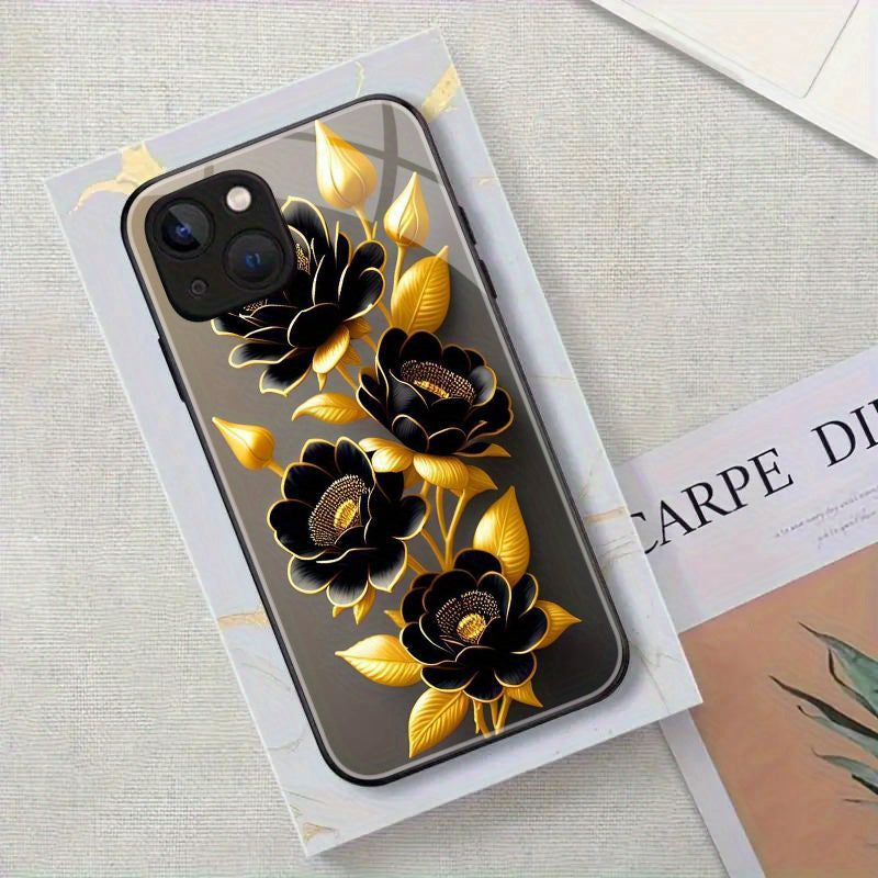 Fashion Flower Phone Case Glass Back Cover For IPhone 15 Pro Max 15 Plus For IPhone 14 Pro Max 14 Plus 13 Pro Max 12 Pro Max 11 Pro Max