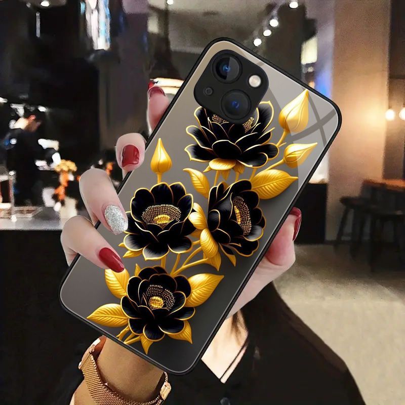 Fashion Flower Phone Case Glass Back Cover For IPhone 15 Pro Max 15 Plus For IPhone 14 Pro Max 14 Plus 13 Pro Max 12 Pro Max 11 Pro Max