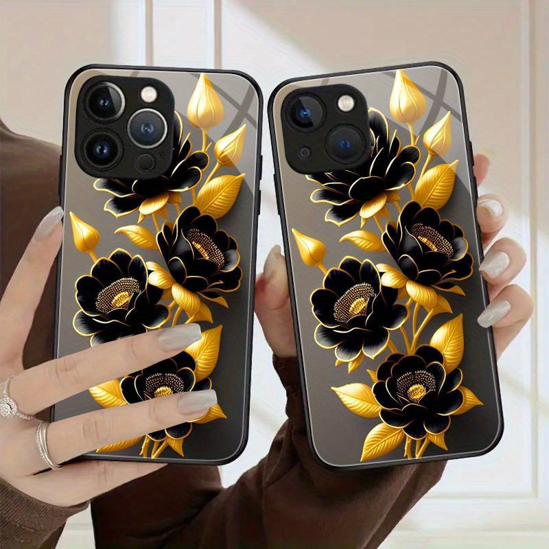 Fashion Flower Phone Case Glass Back Cover For IPhone 15 Pro Max 15 Plus For IPhone 14 Pro Max 14 Plus 13 Pro Max 12 Pro Max 11 Pro Max