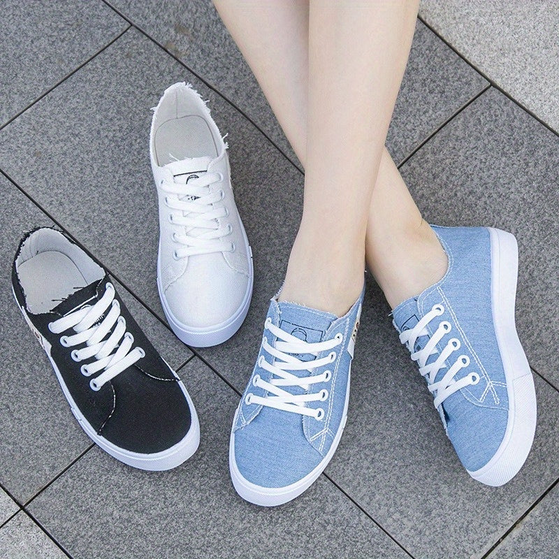 Women's Simple Flat Canvas Shoes, Casual Lace Up Outdoor Shoes, Comfortable Low Top Sport Shoes