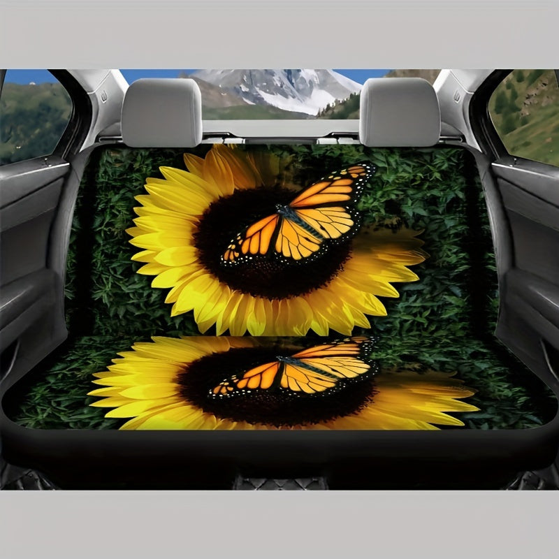 Butterfly And Sunflower Print Car Seat Covers For Five-Seater Cars, Stylish Car Seat Protector For 2 Front Seats/ 5 Seats, Universal For All Seasons