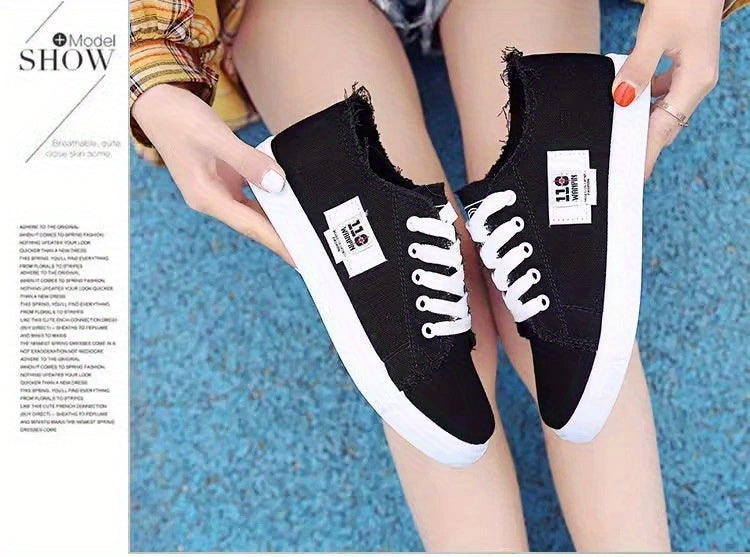 Women's Classic Canvas Shoes, Casual Lace Up Outdoor Shoes, Comfortable Low Top Sneakers