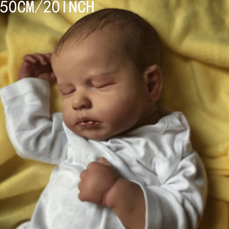 BZDOLL 50cm 20inch Soft Silicone Reborn Sleeping Baby Doll Boy Toy With 3D-Paint Skin And Vein Cloth Body Girl Realistic Handmade Asleep Newborn Bebe Art Toy