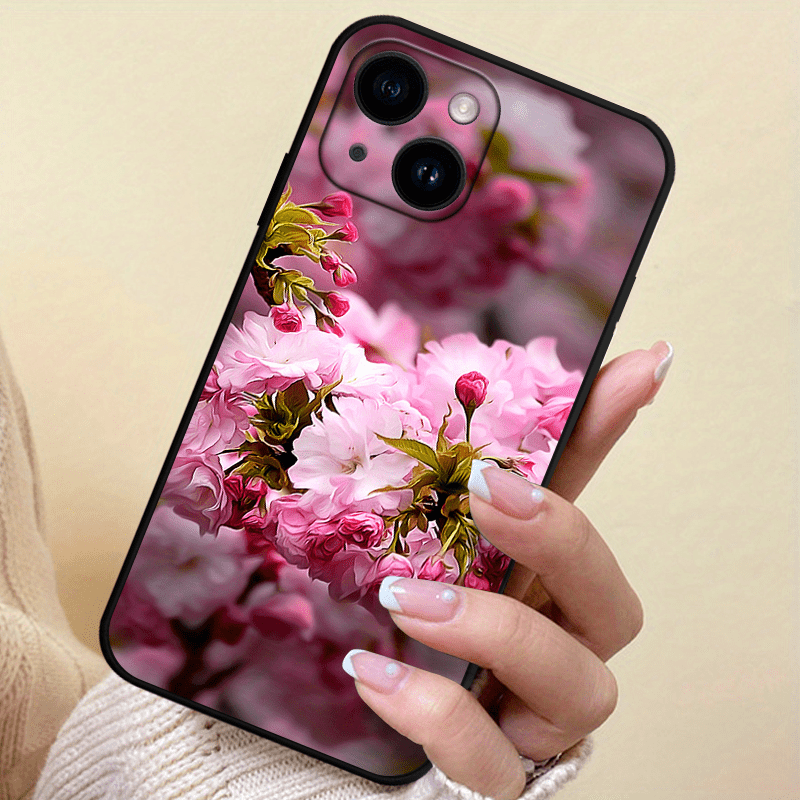 Pink Flower TPU Anti-Slip Anti-Fingerprint Phone Case For iPhone 15/14/13/12/11 Pro Plus Max/XS Max/X/XR/8/7/6/6S/SE/2020/2022/12/13/14 Plus For Mini Men and Women Gift