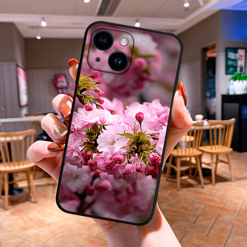 Pink Flower TPU Anti-Slip Anti-Fingerprint Phone Case For iPhone 15/14/13/12/11 Pro Plus Max/XS Max/X/XR/8/7/6/6S/SE/2020/2022/12/13/14 Plus For Mini Men and Women Gift