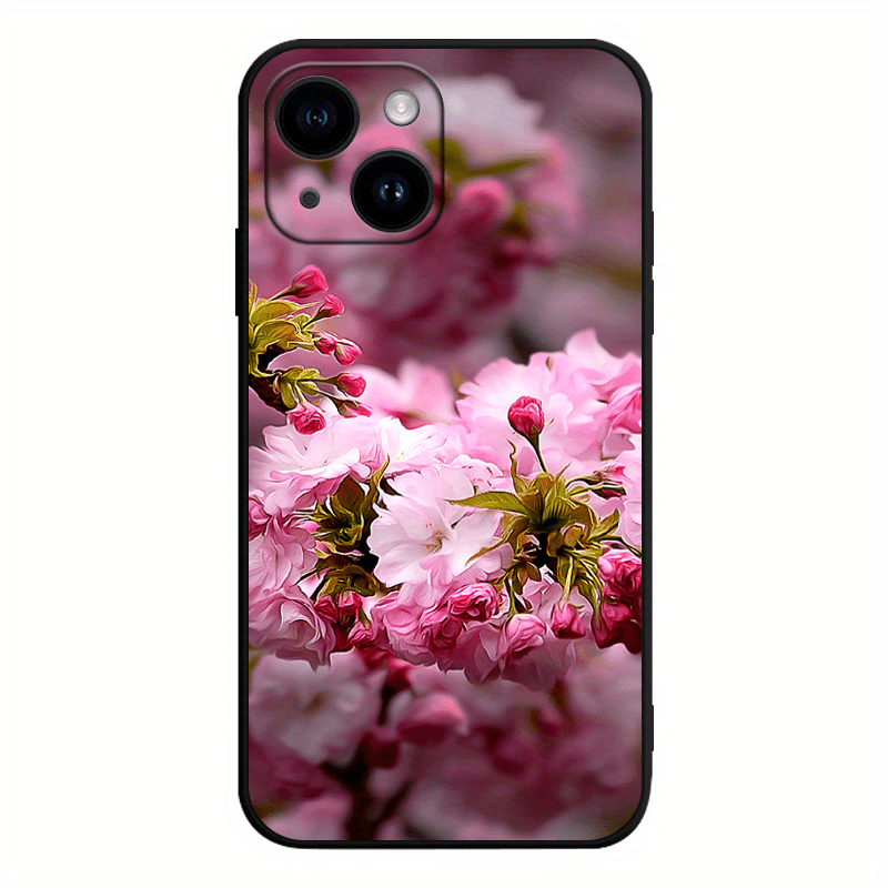 Pink Flower TPU Anti-Slip Anti-Fingerprint Phone Case For iPhone 15/14/13/12/11 Pro Plus Max/XS Max/X/XR/8/7/6/6S/SE/2020/2022/12/13/14 Plus For Mini Men and Women Gift