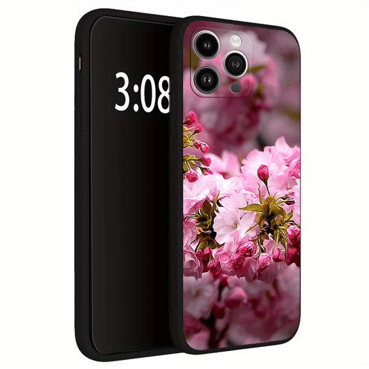 Pink Flower TPU Anti-Slip Anti-Fingerprint Phone Case For iPhone 15/14/13/12/11 Pro Plus Max/XS Max/X/XR/8/7/6/6S/SE/2020/2022/12/13/14 Plus For Mini Men and Women Gift