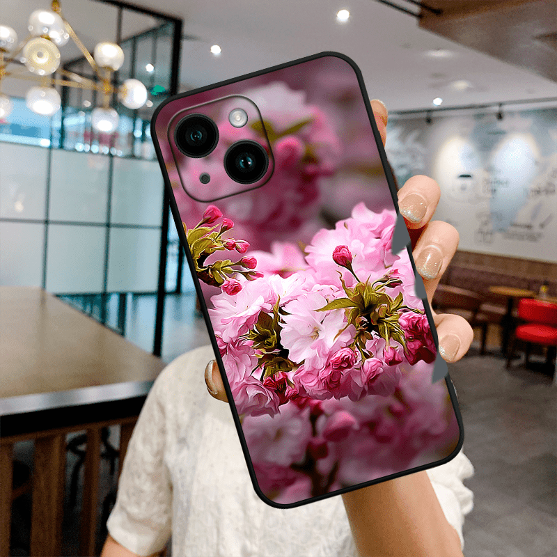 Pink Flower TPU Anti-Slip Anti-Fingerprint Phone Case For iPhone 15/14/13/12/11 Pro Plus Max/XS Max/X/XR/8/7/6/6S/SE/2020/2022/12/13/14 Plus For Mini Men and Women Gift