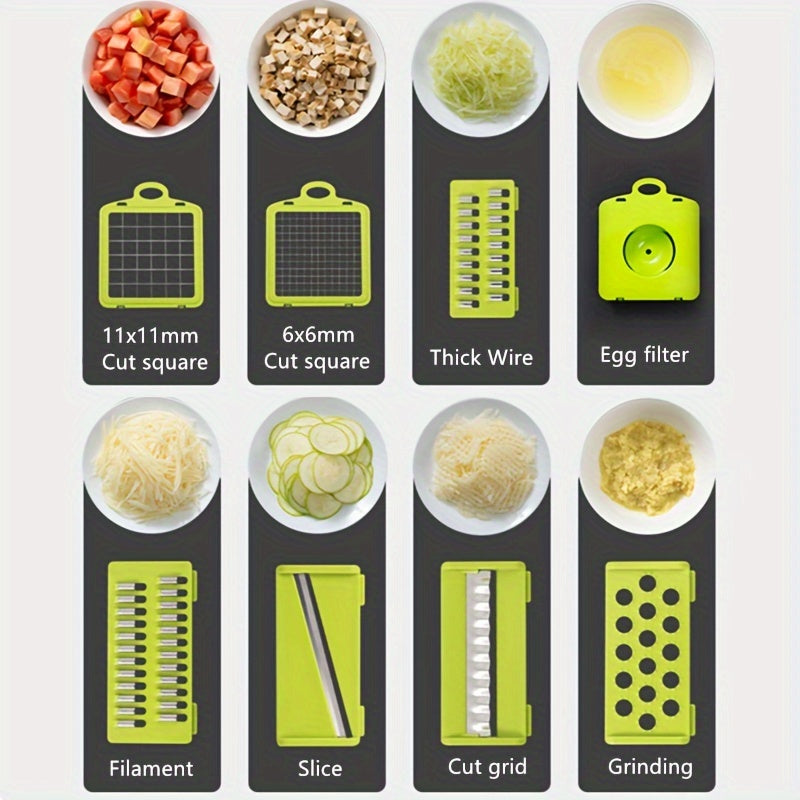 15pcs/set, Upgraded Vegetable Chopper,  Handle Food Grater, Vegetable Slicer, Cutter With Container, Onion Mincer Chopper With Multiple Interchangeable Blades, Household Potato Shredder, Kitchen Stuff,.