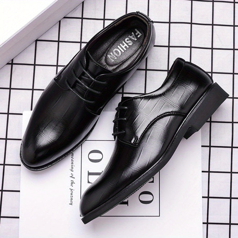 Plus Size Men's Solid Color Plain Toe Derby Shoes, Comfy Non Slip Rubber Sole Lace Up Durable Dress Shoes, Men's Footwear