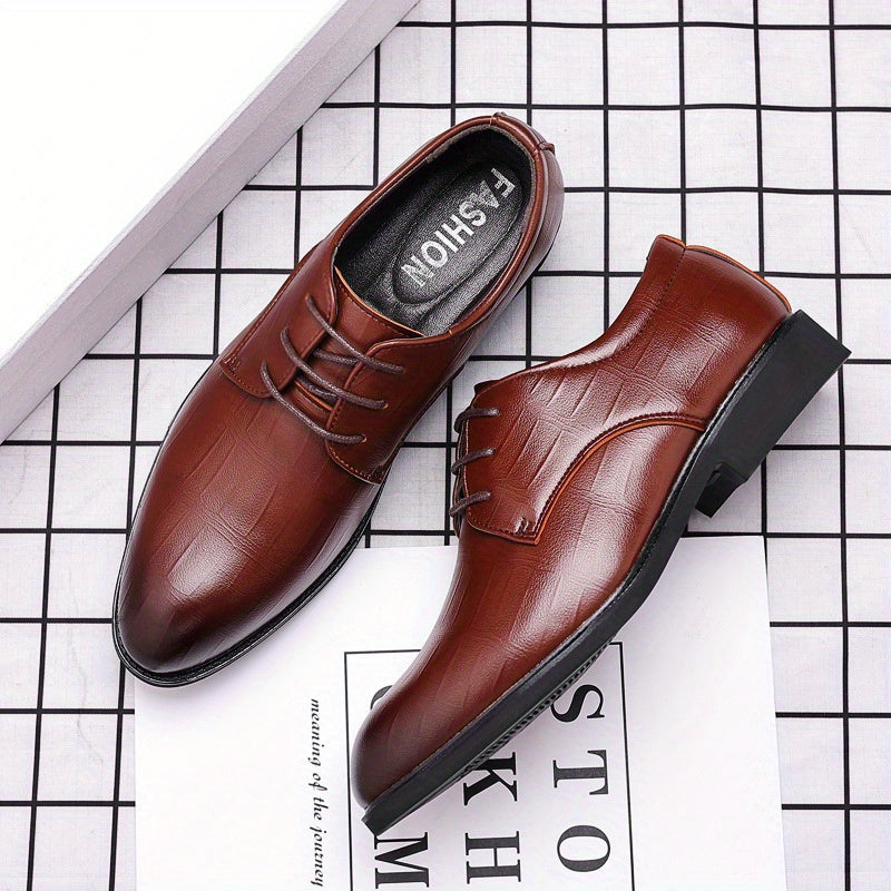 Plus Size Men's Solid Color Plain Toe Derby Shoes, Comfy Non Slip Rubber Sole Lace Up Durable Dress Shoes, Men's Footwear