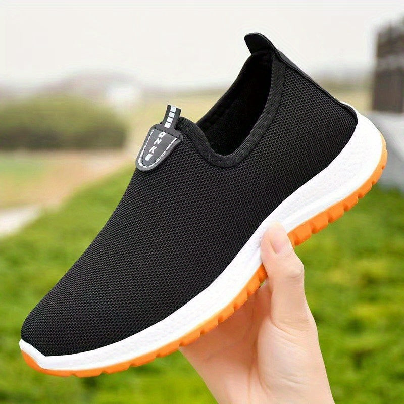 Men's Solid Color Slip On Breathable Sock Loafer Shoes, Comfy Non Slip Durable Soft Sole Sneakers, Middle Aged Men's Footwear