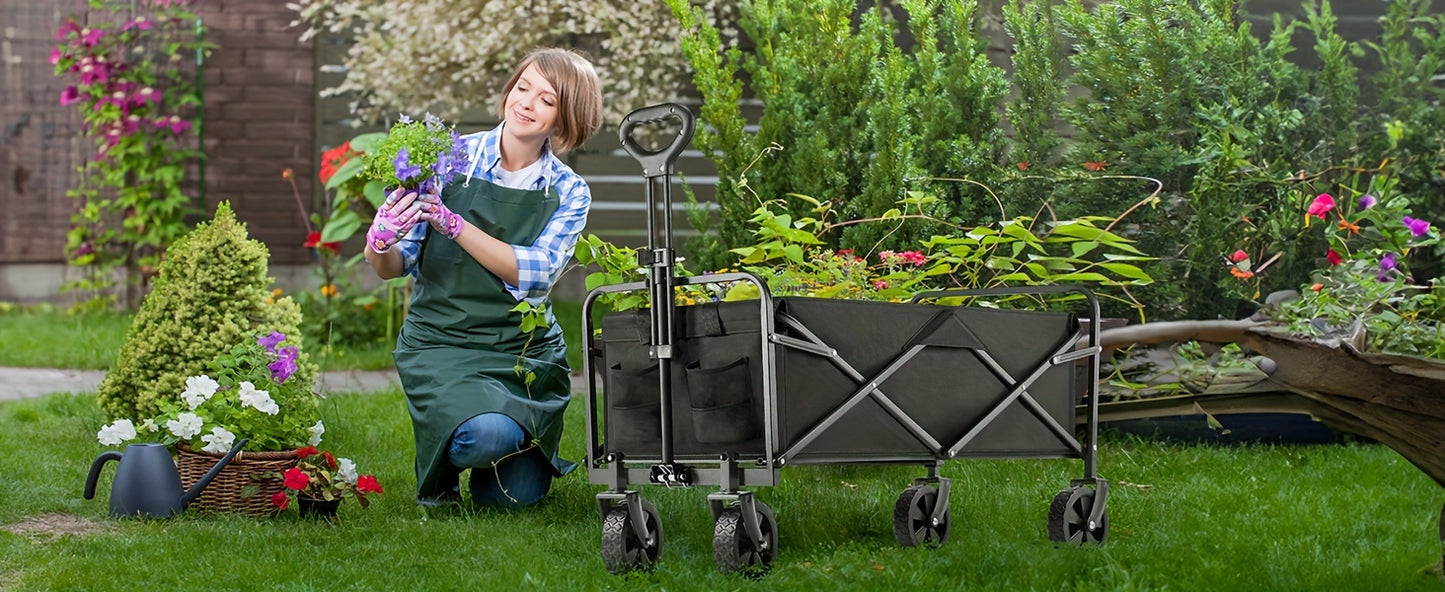 1pc Collapsible Foldable Wagon Cart, 220/330LBS Heavy Duty Utility Garden Cart With All-Terrain Wheels For Beach, Lawn, Sports, Camping, Black, 30"