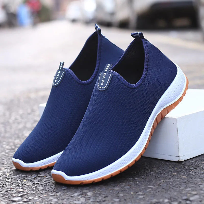 Men's Solid Color Slip On Breathable Sock Loafer Shoes, Comfy Non Slip Durable Soft Sole Sneakers, Middle Aged Men's Footwear