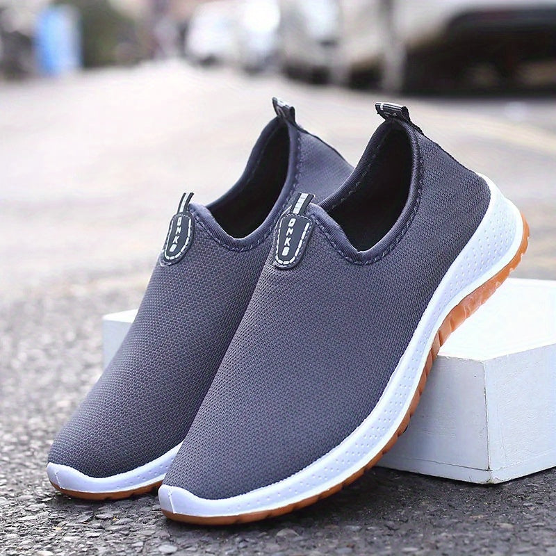 Men's Solid Color Slip On Breathable Sock Loafer Shoes, Comfy Non Slip Durable Soft Sole Sneakers, Middle Aged Men's Footwear