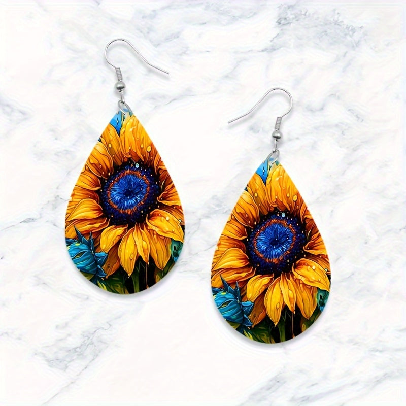 4Pairs Charming Sunflower Water Drop Earrings - Fashionable and Vibrant Design - Perfect for Teenage Girls