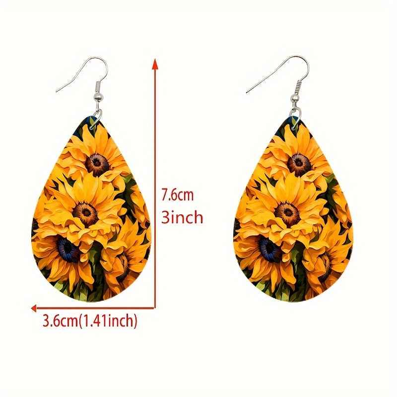 4Pairs Charming Sunflower Water Drop Earrings - Fashionable and Vibrant Design - Perfect for Teenage Girls