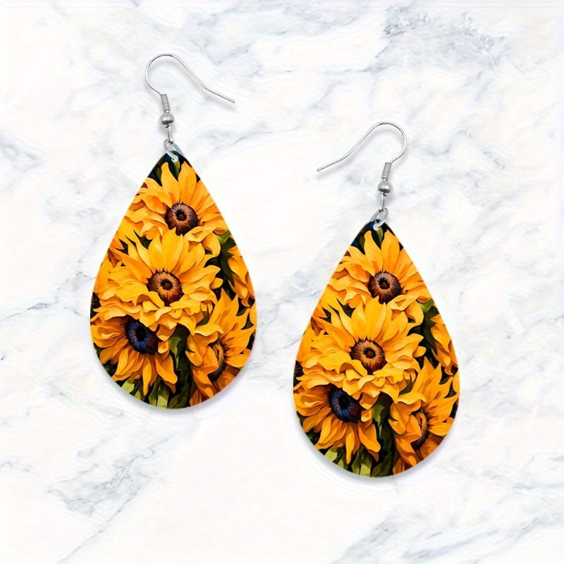 4Pairs Charming Sunflower Water Drop Earrings - Fashionable and Vibrant Design - Perfect for Teenage Girls