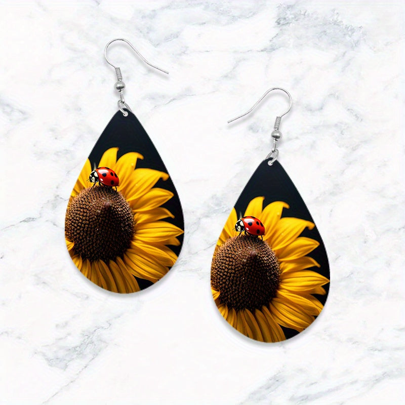 4Pairs Charming Sunflower Water Drop Earrings - Fashionable and Vibrant Design - Perfect for Teenage Girls