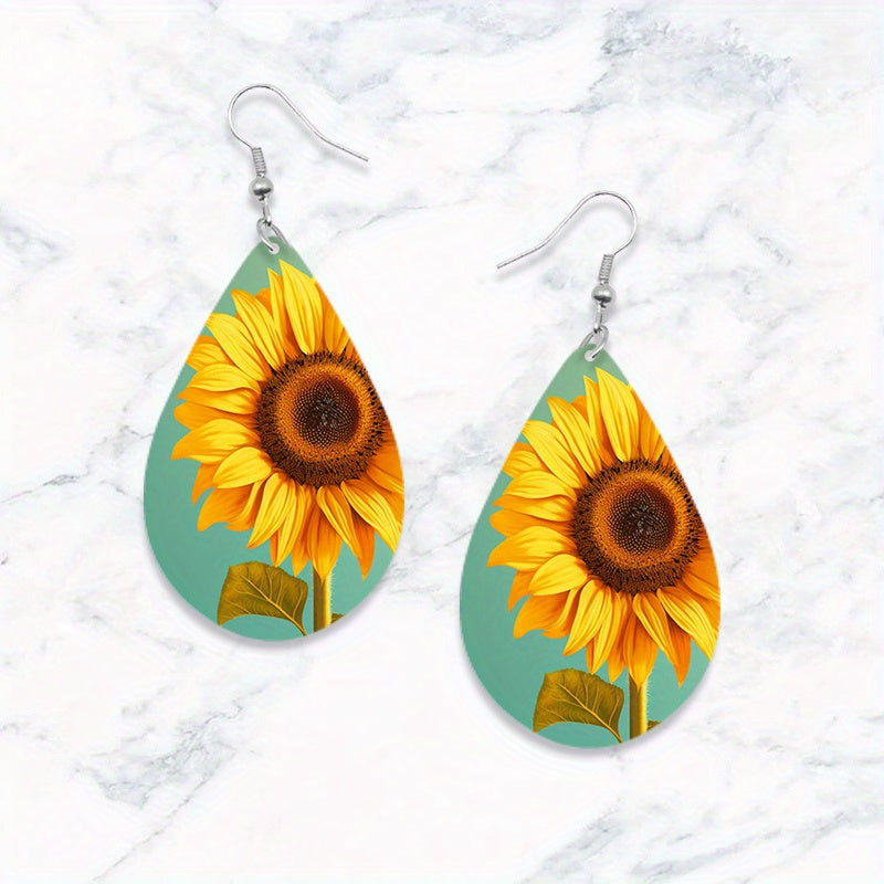 4Pairs Charming Sunflower Water Drop Earrings - Fashionable and Vibrant Design - Perfect for Teenage Girls