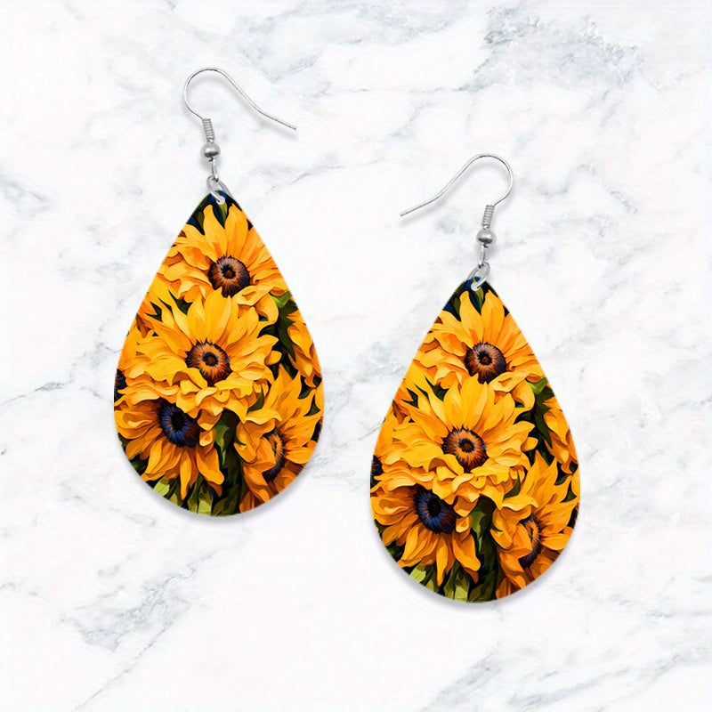 4Pairs Charming Sunflower Water Drop Earrings - Fashionable and Vibrant Design - Perfect for Teenage Girls